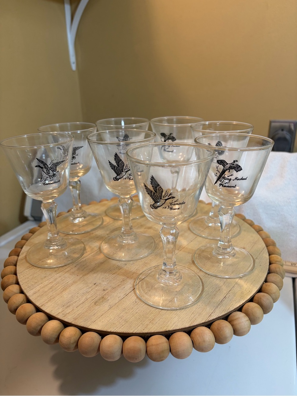 Set of 8 Clear Glass Goblets with Black Duck Motif